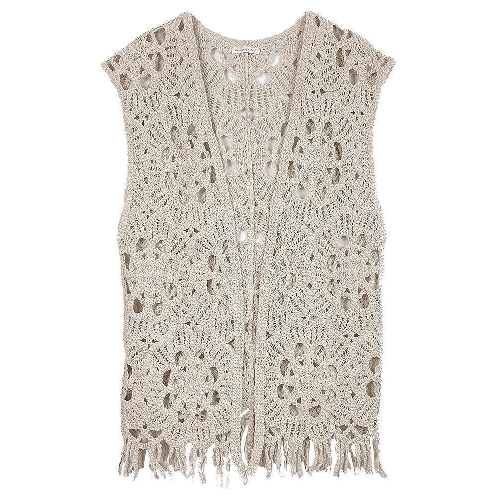 Ivory Floral Patter Fringe Crochet Vest - Jewelry Store by Erik Rayo