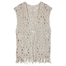 Load image into Gallery viewer, Ivory Floral Patter Fringe Crochet Vest
