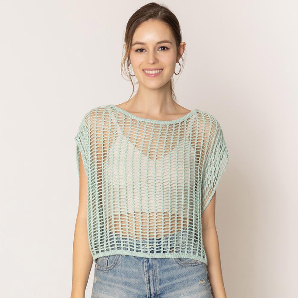 Mint Crochet Poncho Vest