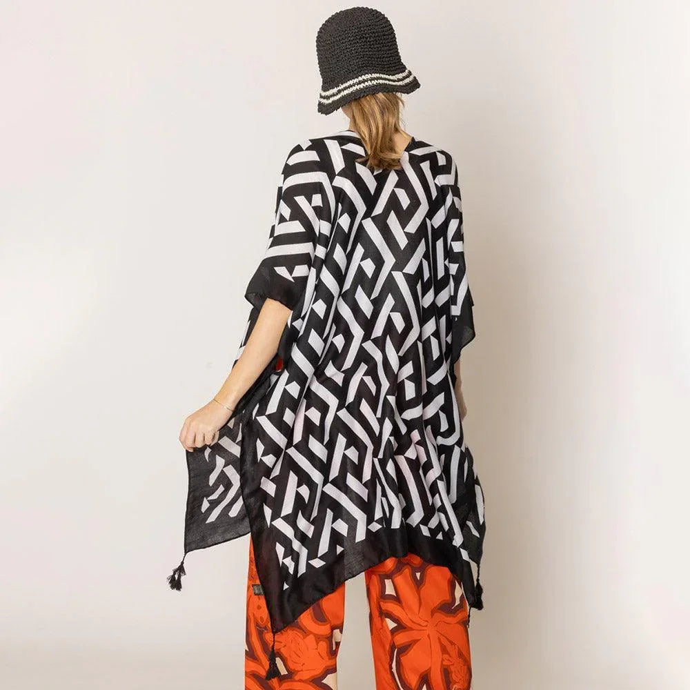 Black Geometric Print Kimono Poncho - Jewelry Store by Erik Rayo