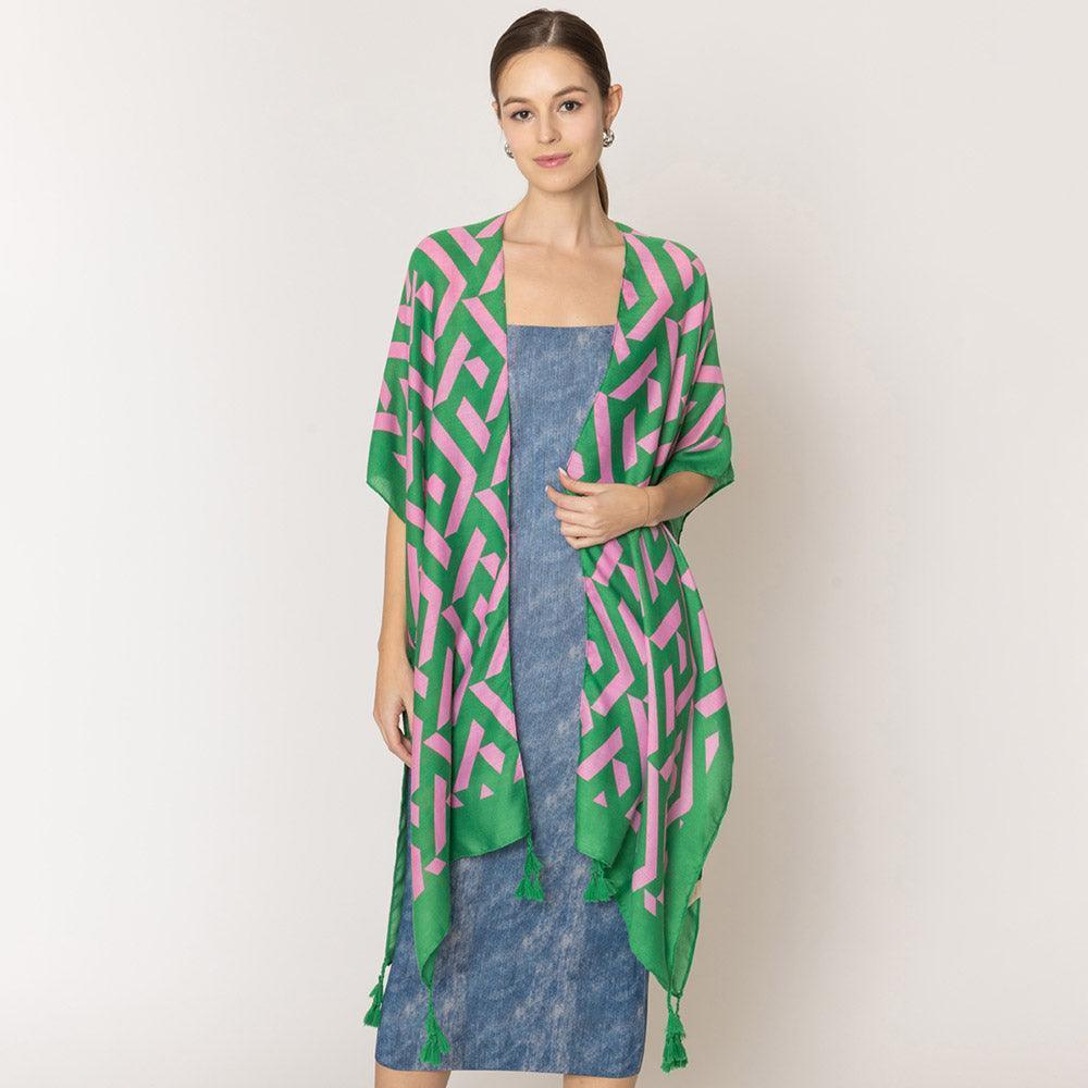 Green Geometric Print Kimono Poncho - Jewelry Store by Erik Rayo