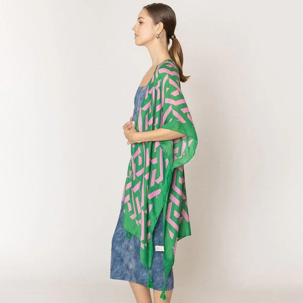 Green Geometric Print Kimono Poncho - Jewelry Store by Erik Rayo