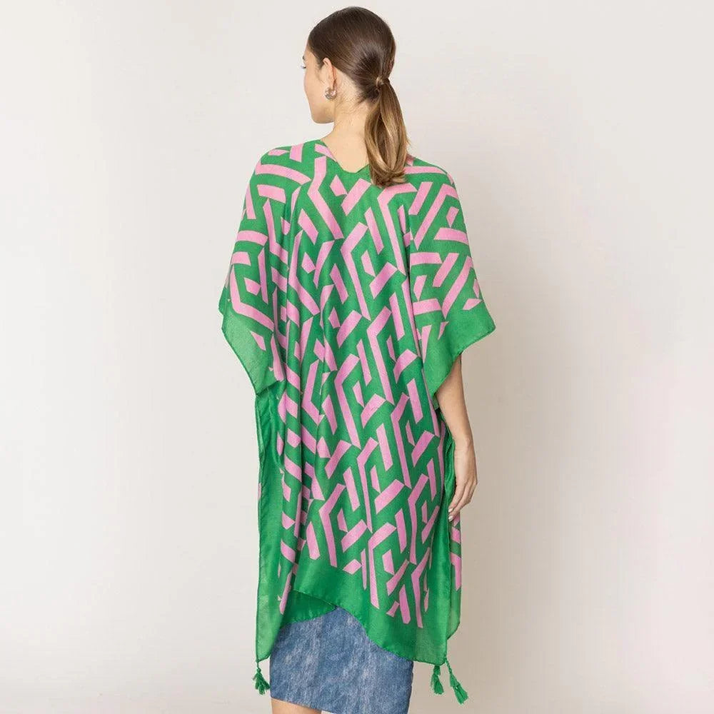 Green Geometric Print Kimono Poncho - Jewelry Store by Erik Rayo
