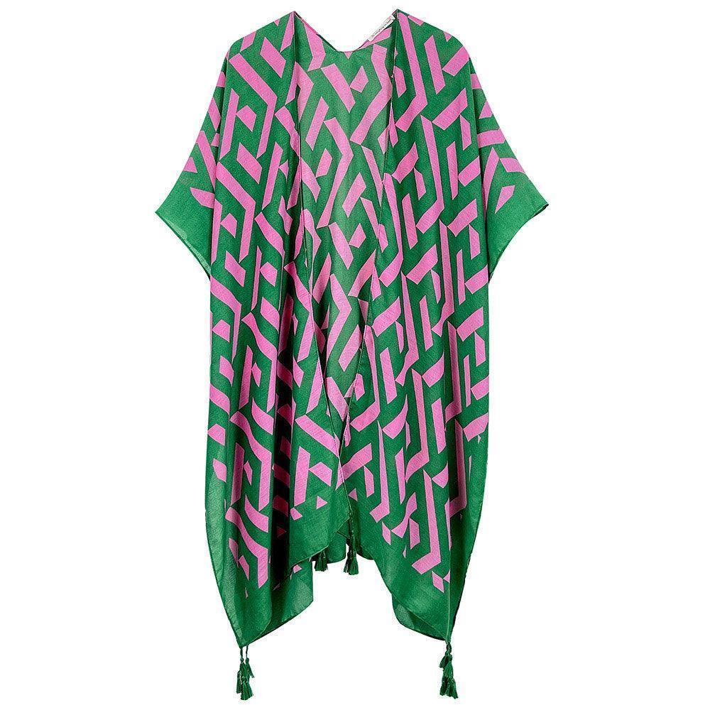 Green Geometric Print Kimono Poncho - Jewelry Store by Erik Rayo
