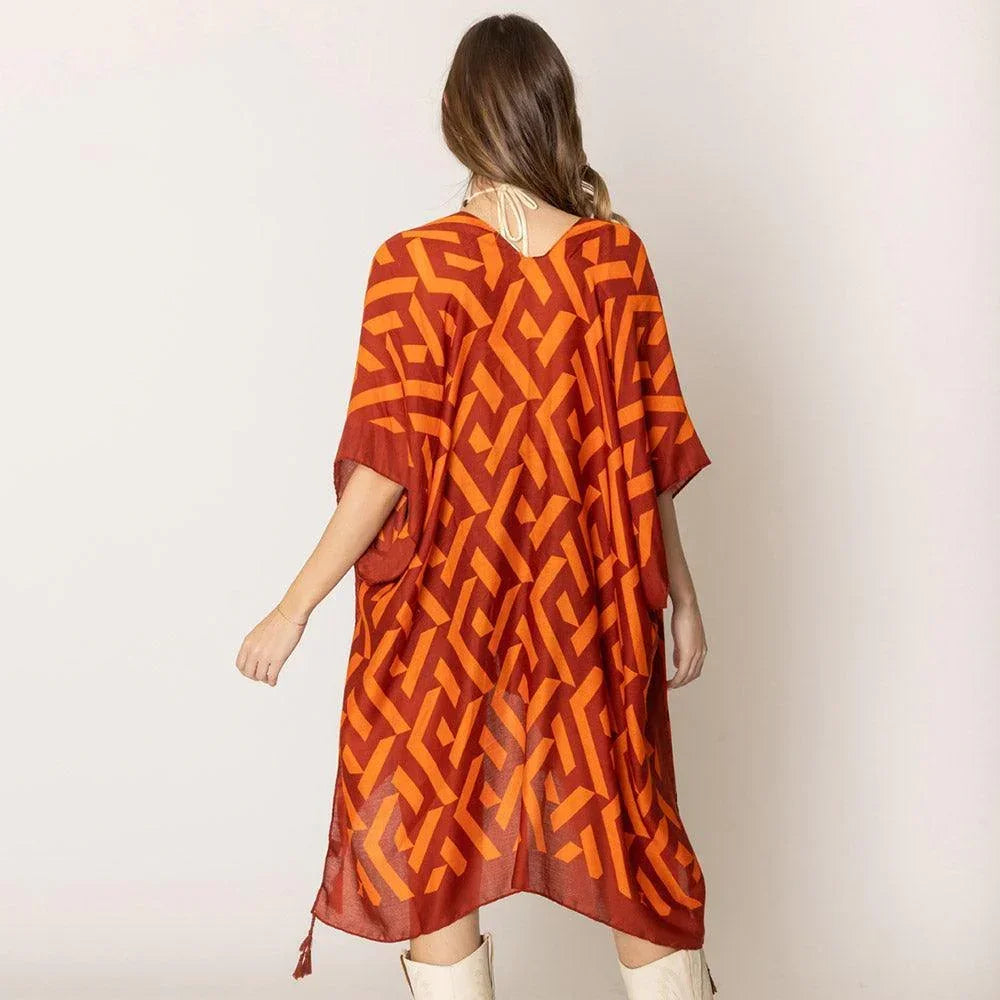 Orange Geometric Print Kimono Poncho - Jewelry Store by Erik Rayo