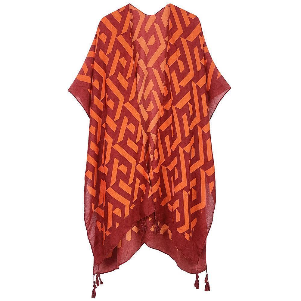 Orange Geometric Print Kimono Poncho - Jewelry Store by Erik Rayo
