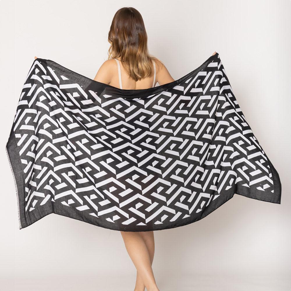 Black Geometric Print Scarf