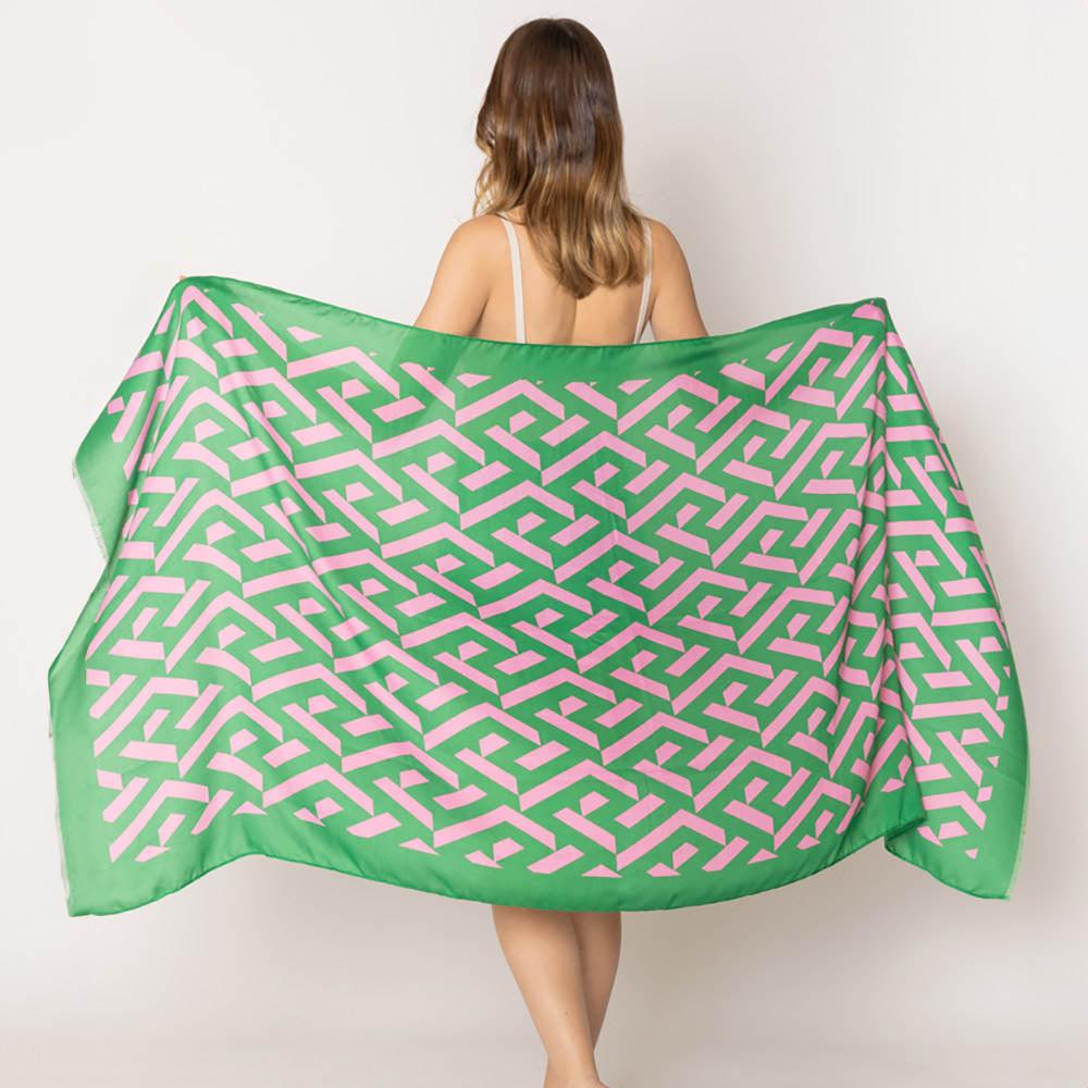 Green Geometric Print Scarf