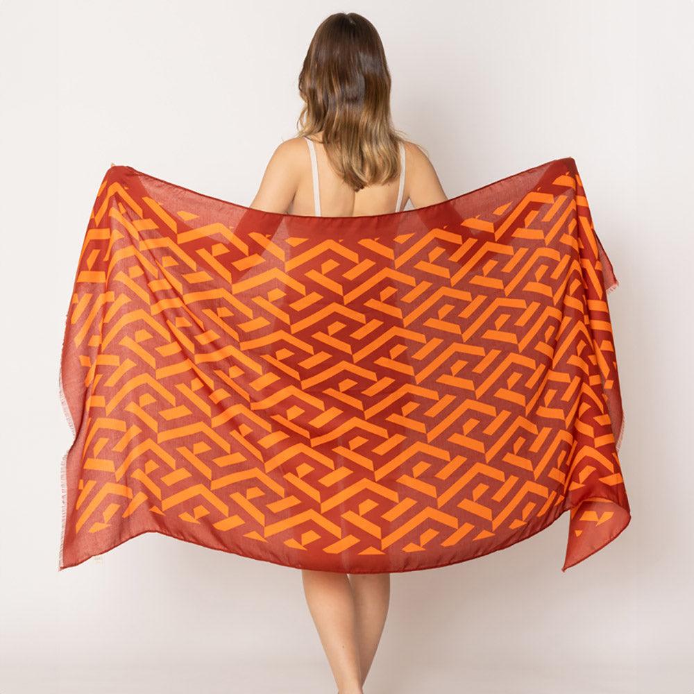 Orange Geometric Print Scarf