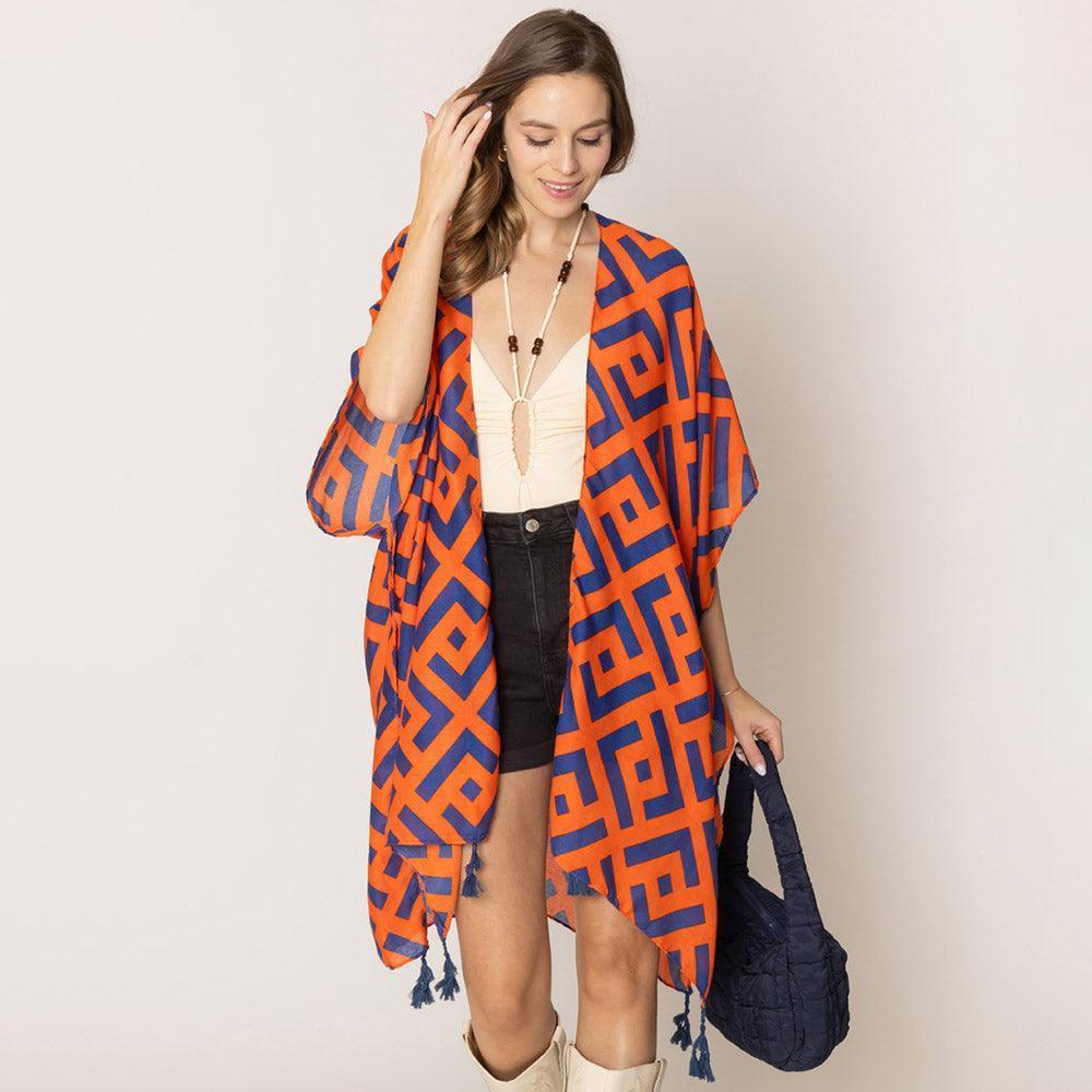 Orange Geometric Print Kimono Poncho - Jewelry Store by Erik Rayo