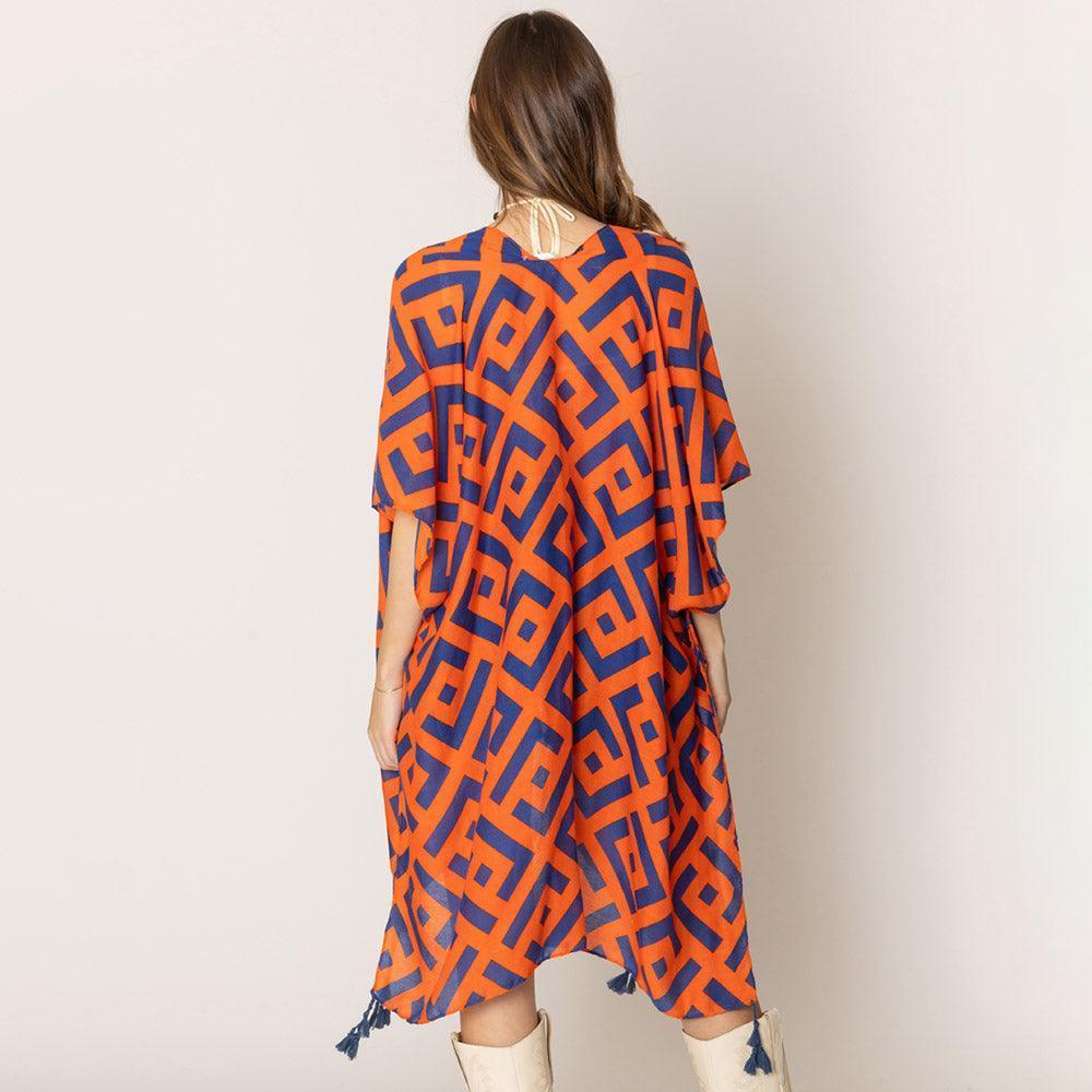Orange Geometric Print Kimono Poncho - Jewelry Store by Erik Rayo