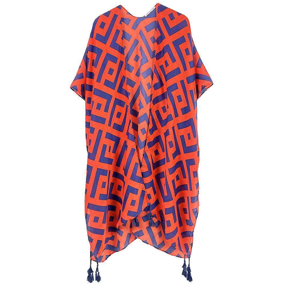 Orange Geometric Print Kimono Poncho - Jewelry Store by Erik Rayo