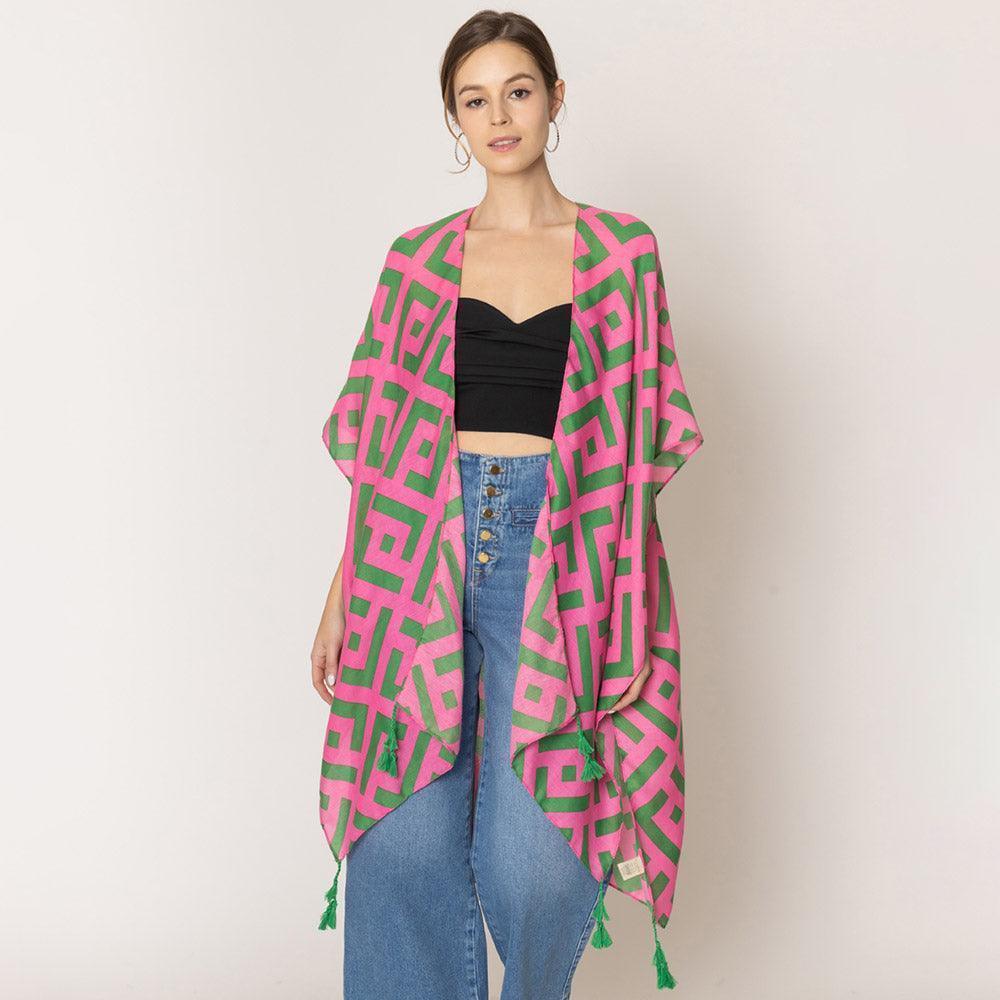 Pink Geometric Print Kimono Poncho - Jewelry Store by Erik Rayo
