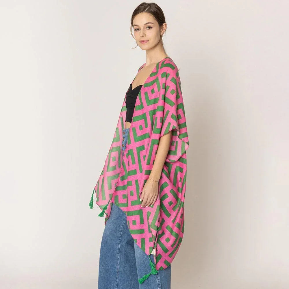 Pink Geometric Print Kimono Poncho - Jewelry Store by Erik Rayo