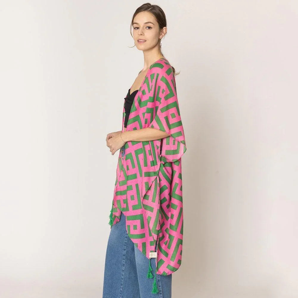Pink Geometric Print Kimono Poncho - Jewelry Store by Erik Rayo
