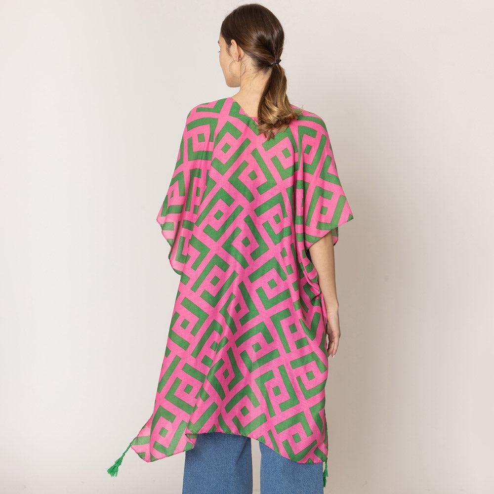 Pink Geometric Print Kimono Poncho - Jewelry Store by Erik Rayo