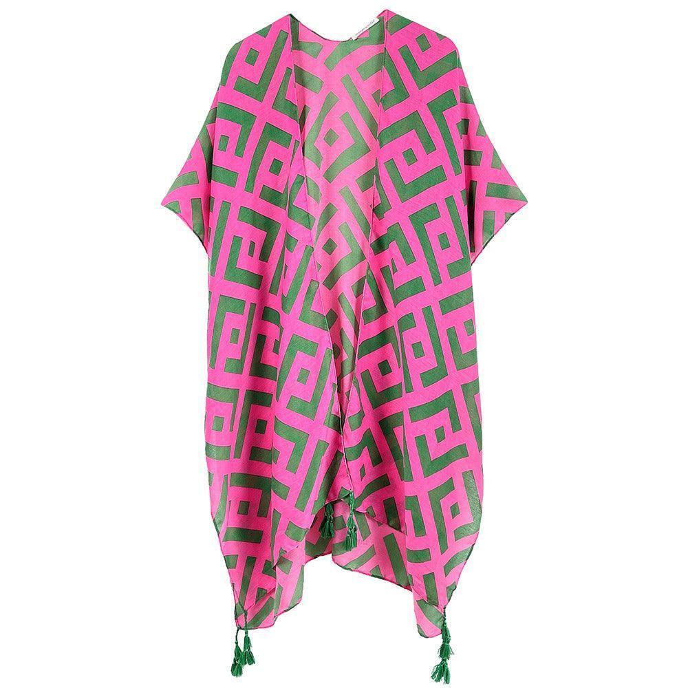 Pink Geometric Print Kimono Poncho - Jewelry Store by Erik Rayo