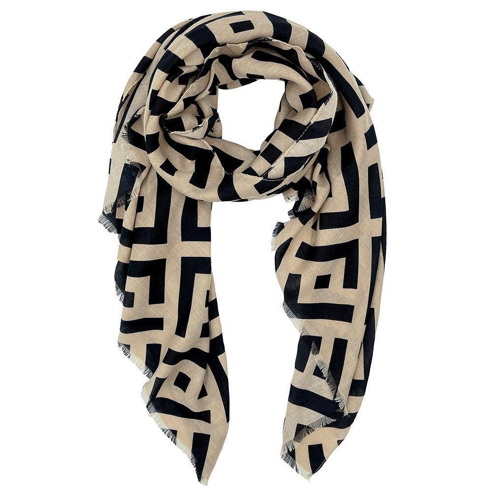 Taupe Geometric Print Scarf - Jewelry Store by Erik Rayo