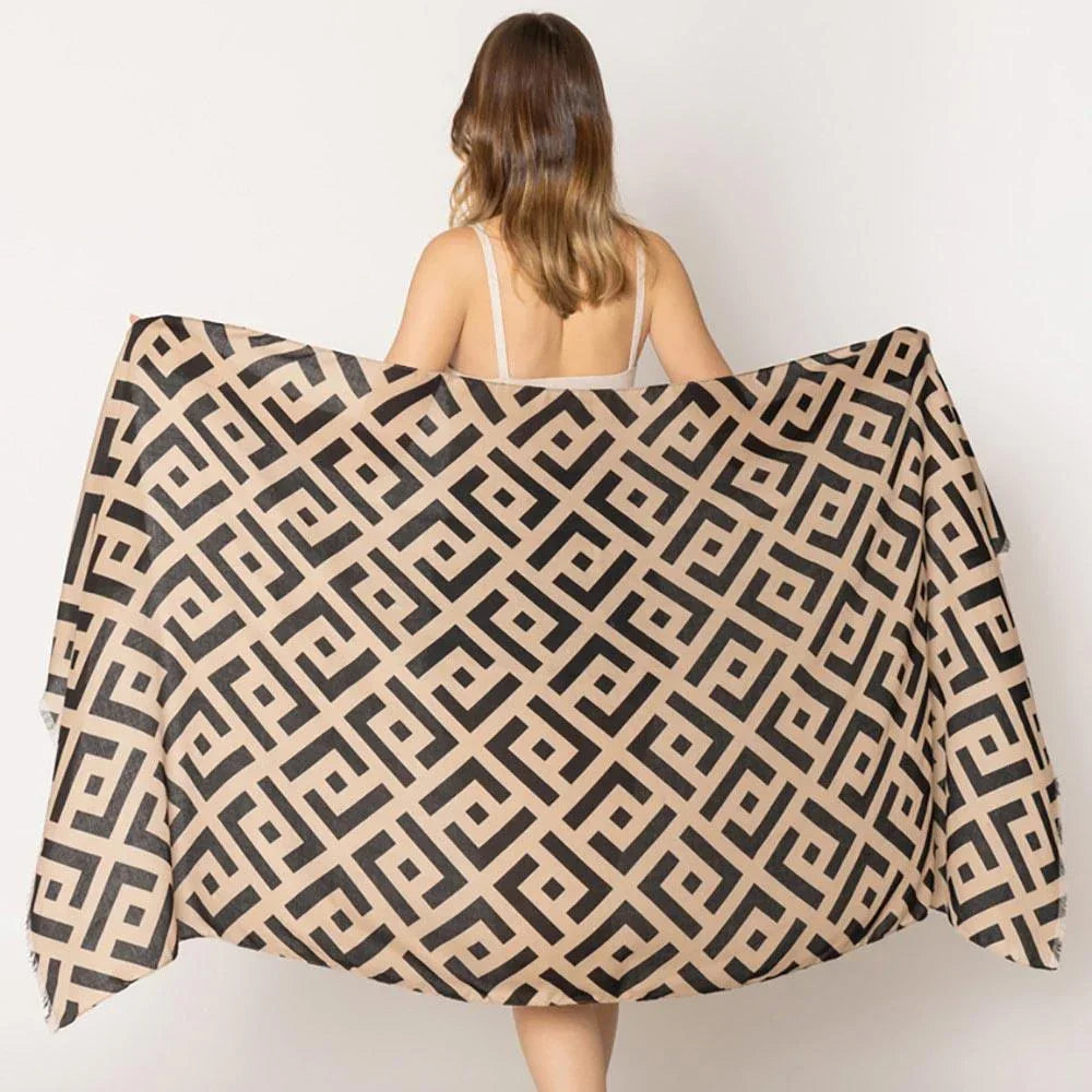 Taupe Geometric Print Scarf - Jewelry Store by Erik Rayo