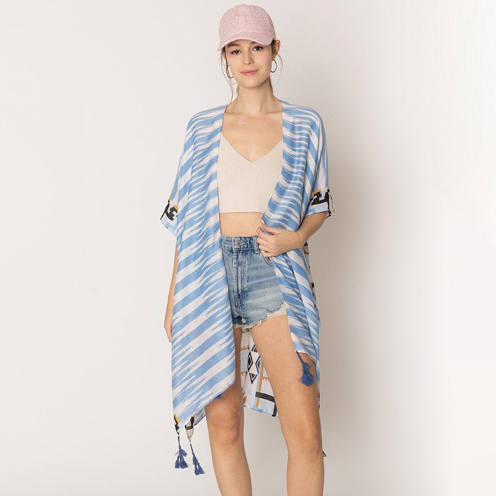 Blue Aztec Print Kimono Poncho - Jewelry Store by Erik Rayo