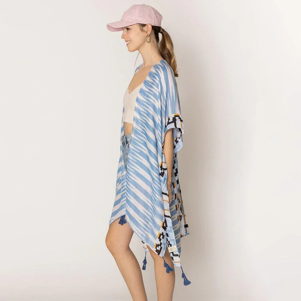 Blue Aztec Print Kimono Poncho - Jewelry Store by Erik Rayo
