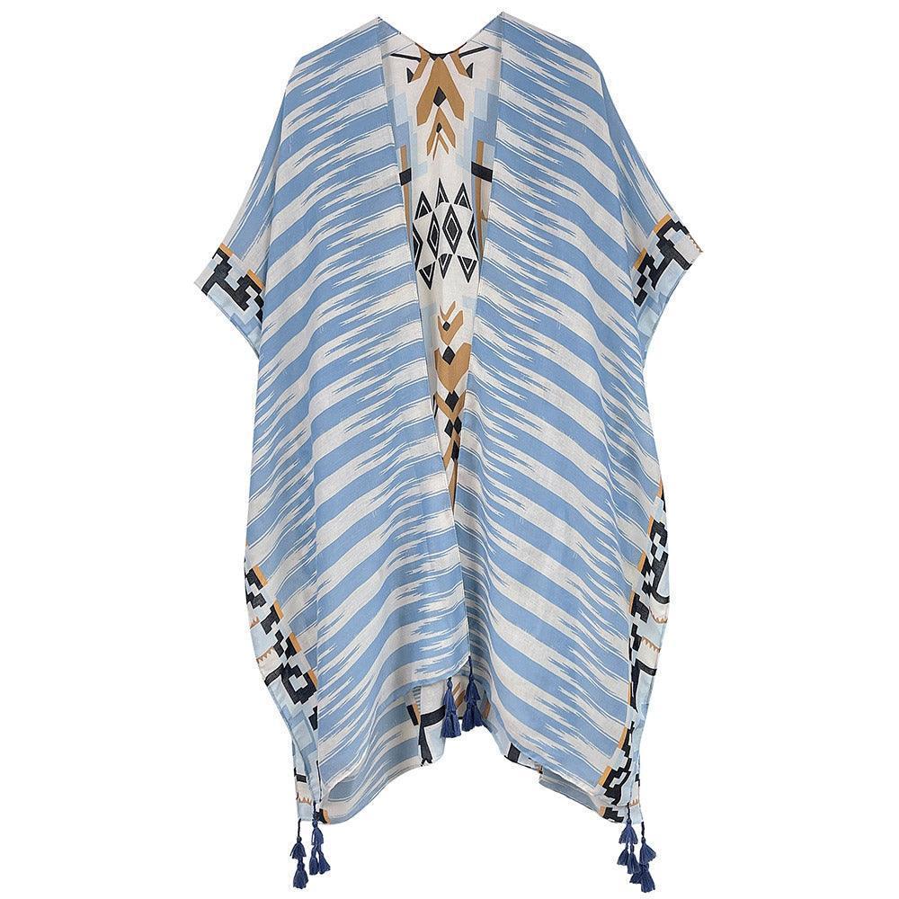 Blue Aztec Print Kimono Poncho - Jewelry Store by Erik Rayo
