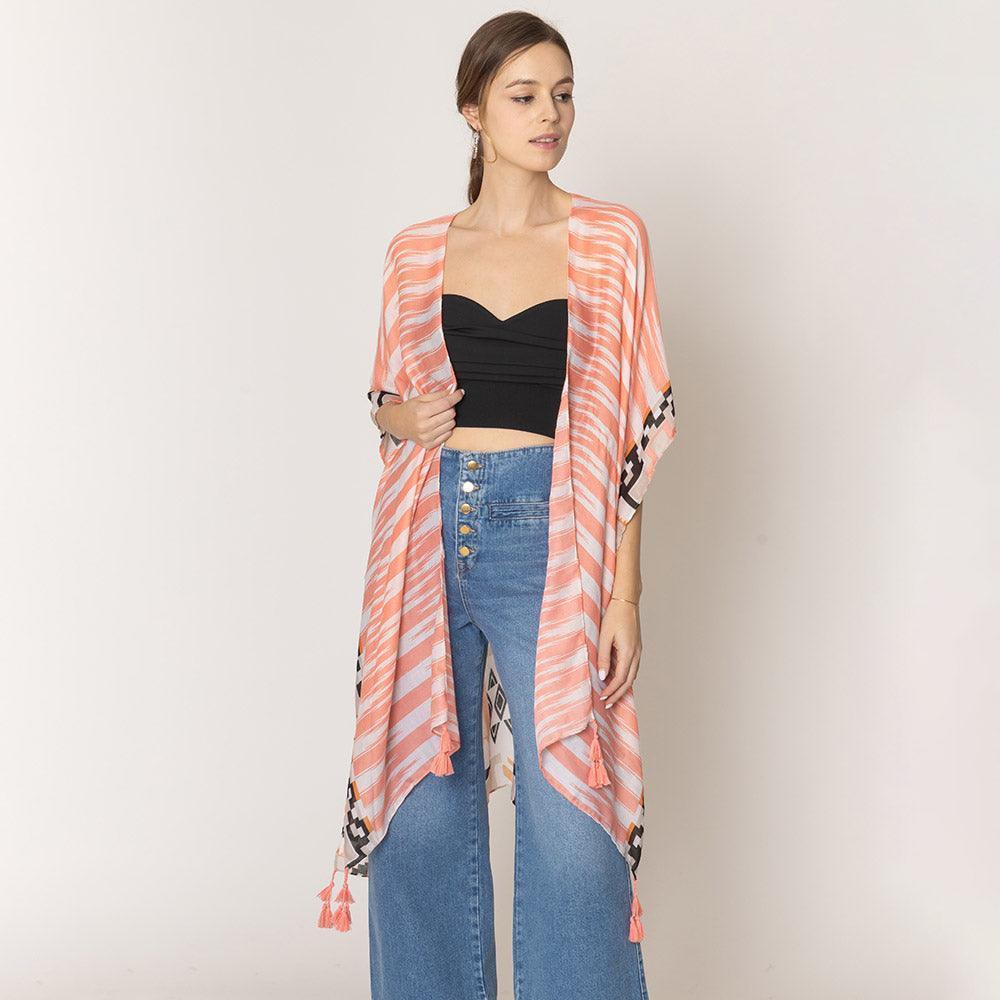 Peach Aztec Print Kimono Poncho - Jewelry Store by Erik Rayo