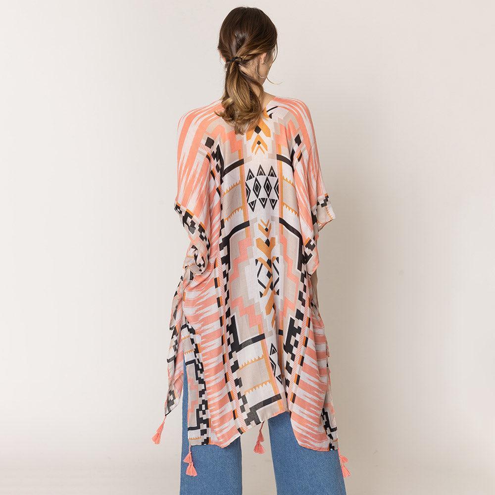 Peach Aztec Print Kimono Poncho - Jewelry Store by Erik Rayo