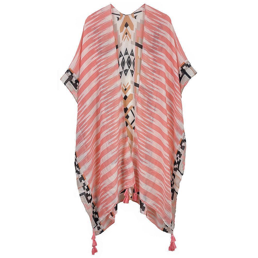 Peach Aztec Print Kimono Poncho - Jewelry Store by Erik Rayo