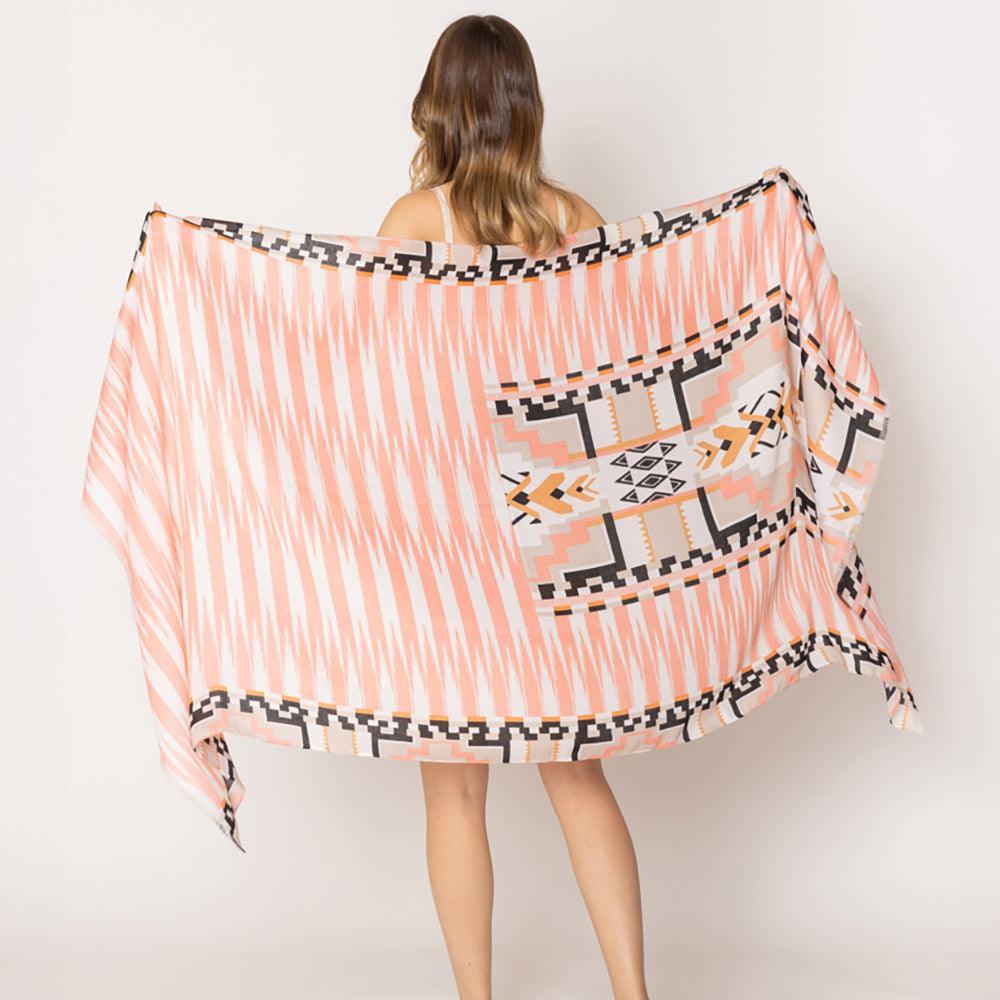 Peach Aztec Print Scarf