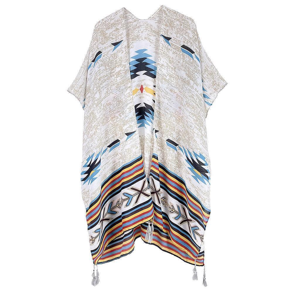 Gray Aztec Print Kimono Poncho - Jewelry Store by Erik Rayo