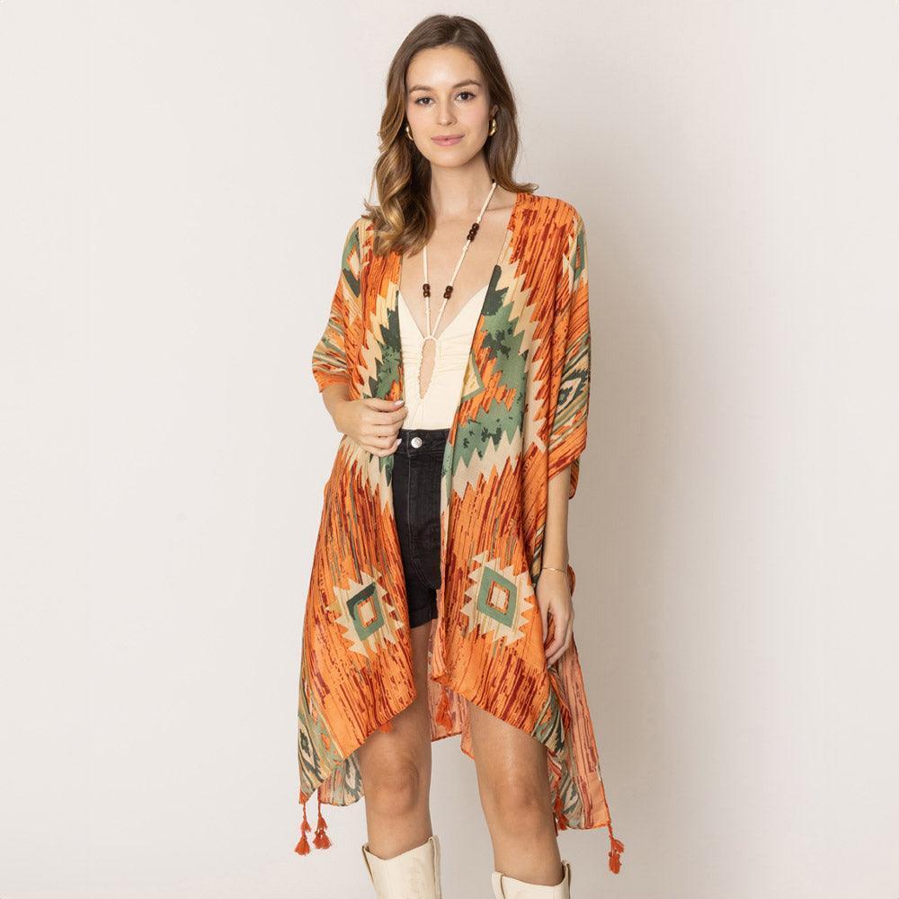 Red Aztec Print Kimono Poncho - Jewelry Store by Erik Rayo