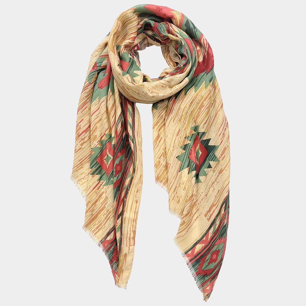 Beige Aztec Print Scarf - Jewelry Store by Erik Rayo