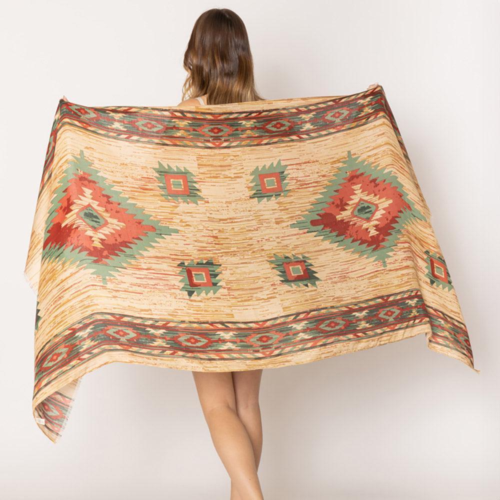 Beige Aztec Print Scarf - Jewelry Store by Erik Rayo