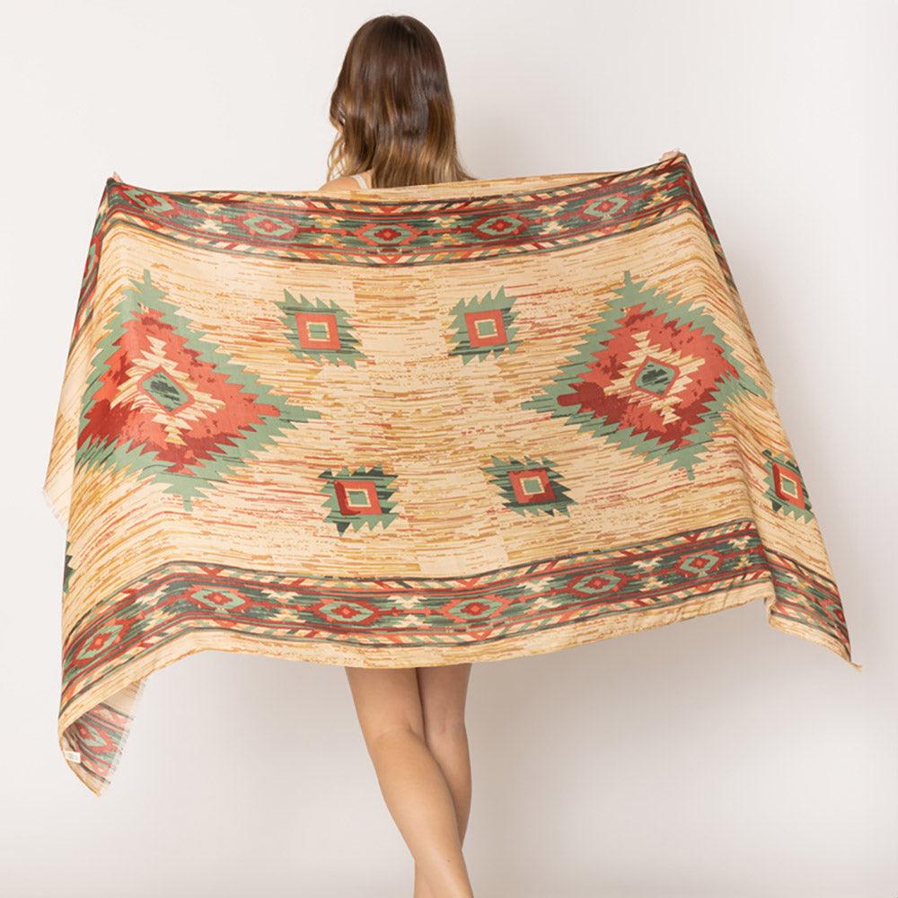 Beige Aztec Print Scarf