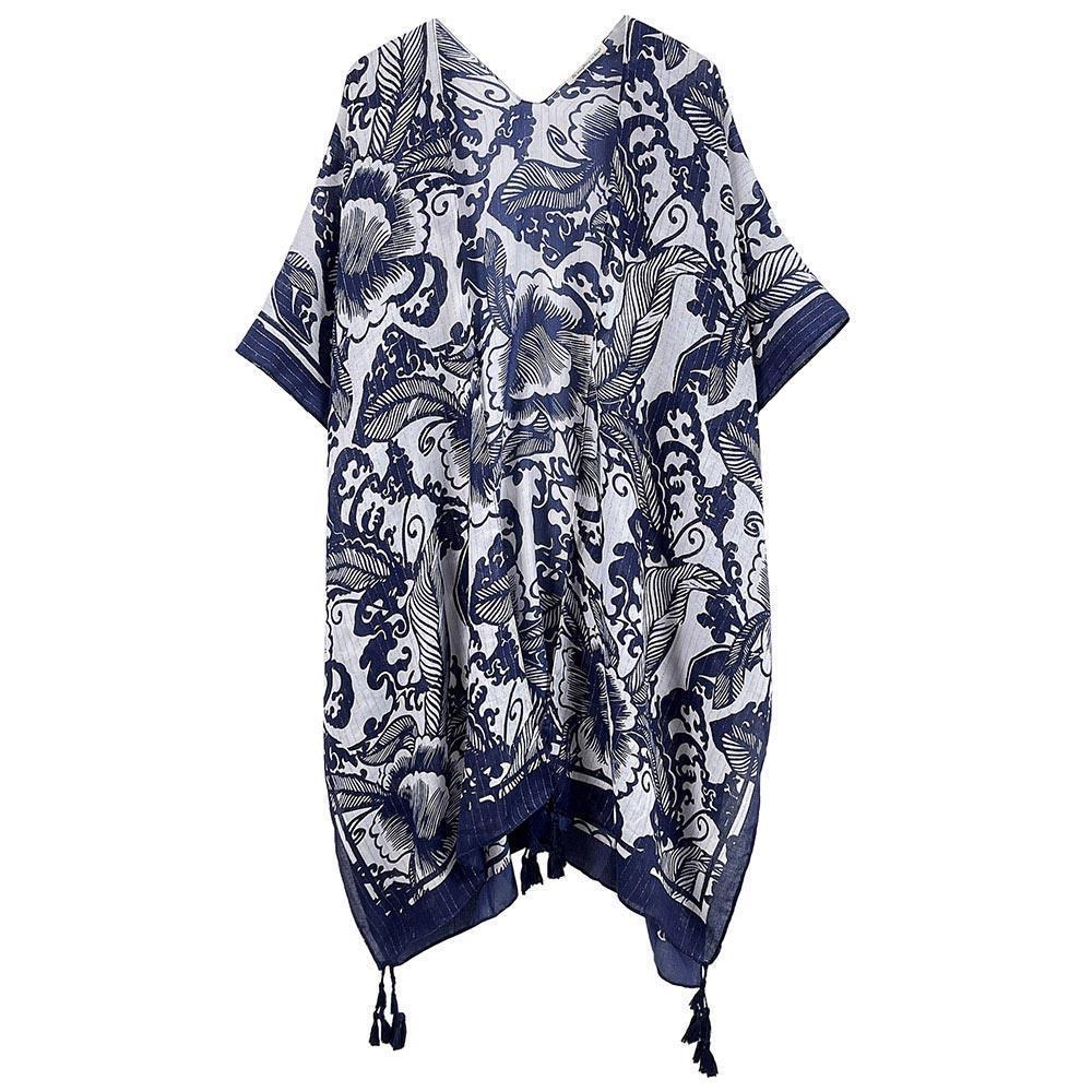Navy Two Tone Floral Print Kimono Poncho - Jewelry Store by Erik Rayo