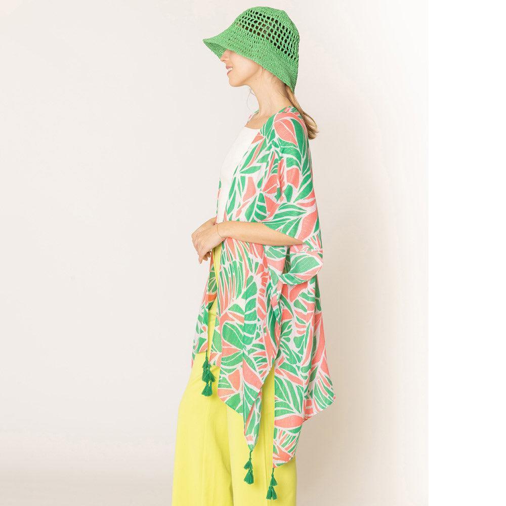 Green Floral Print Lurex Kimono Poncho - Jewelry Store by Erik Rayo