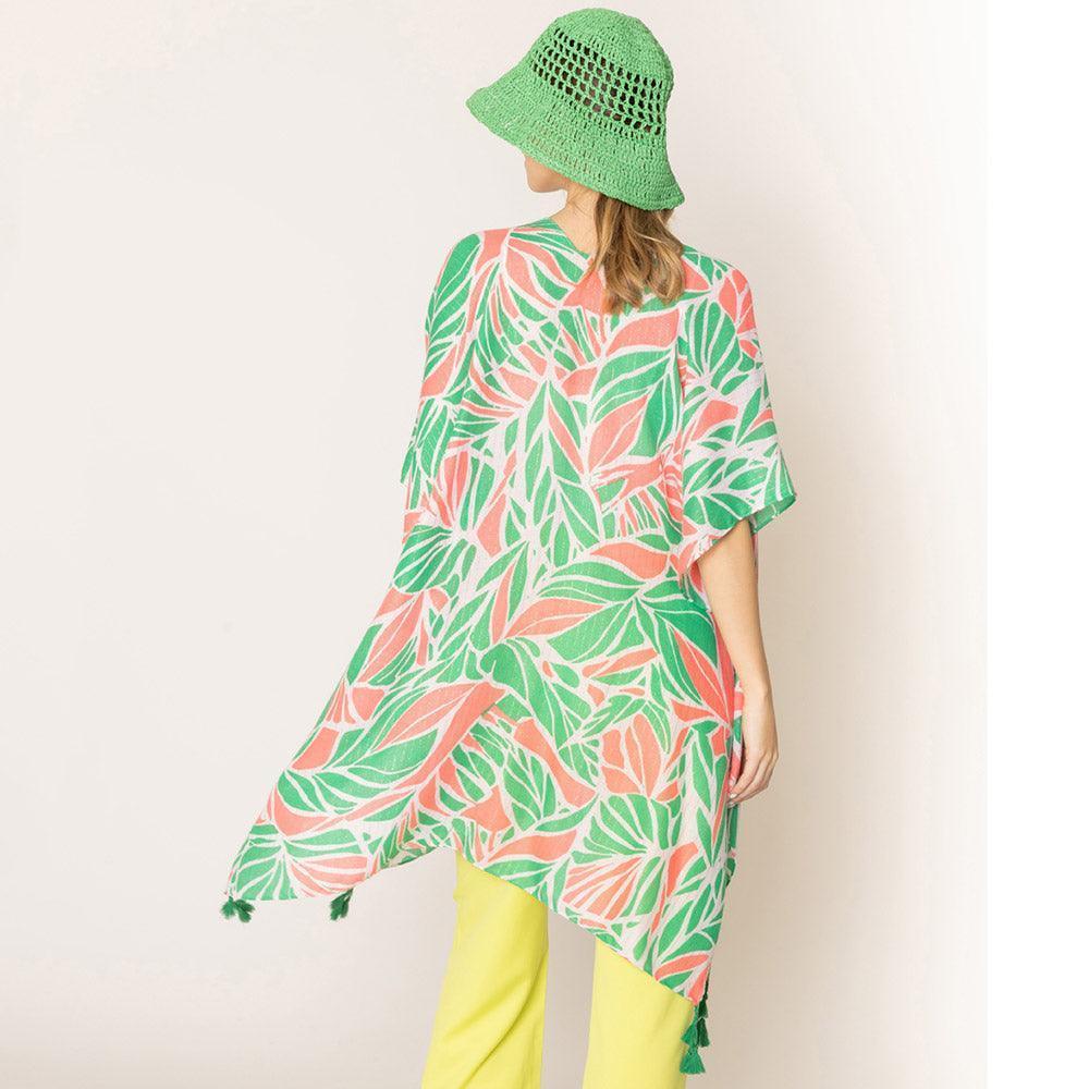 Green Floral Print Lurex Kimono Poncho - Jewelry Store by Erik Rayo