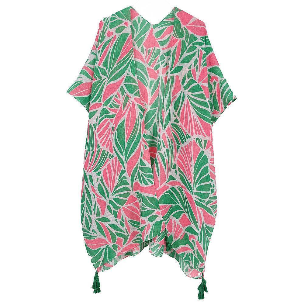 Green Floral Print Lurex Kimono Poncho - Jewelry Store by Erik Rayo