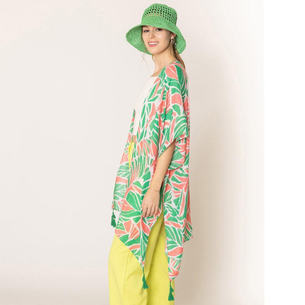 Green Floral Print Lurex Kimono Poncho - Jewelry Store by Erik Rayo
