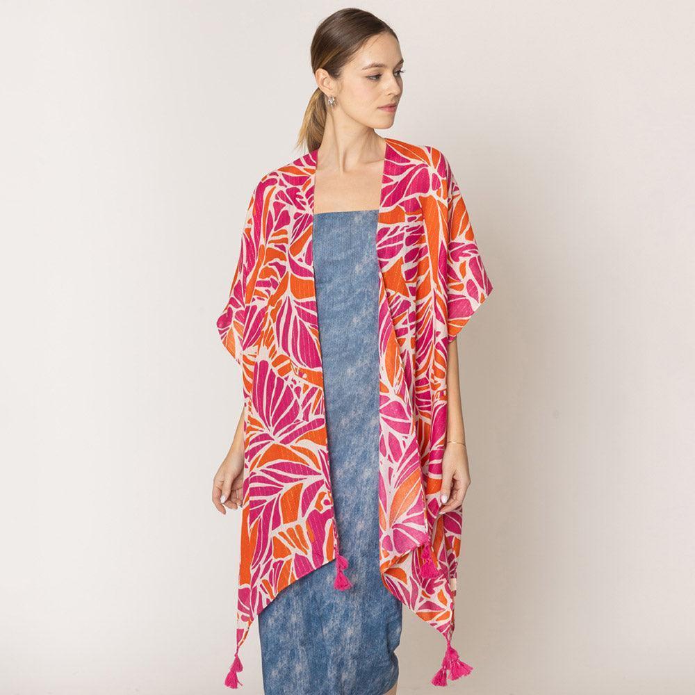 Orange Floral Print Lurex Kimono Poncho - Jewelry Store by Erik Rayo