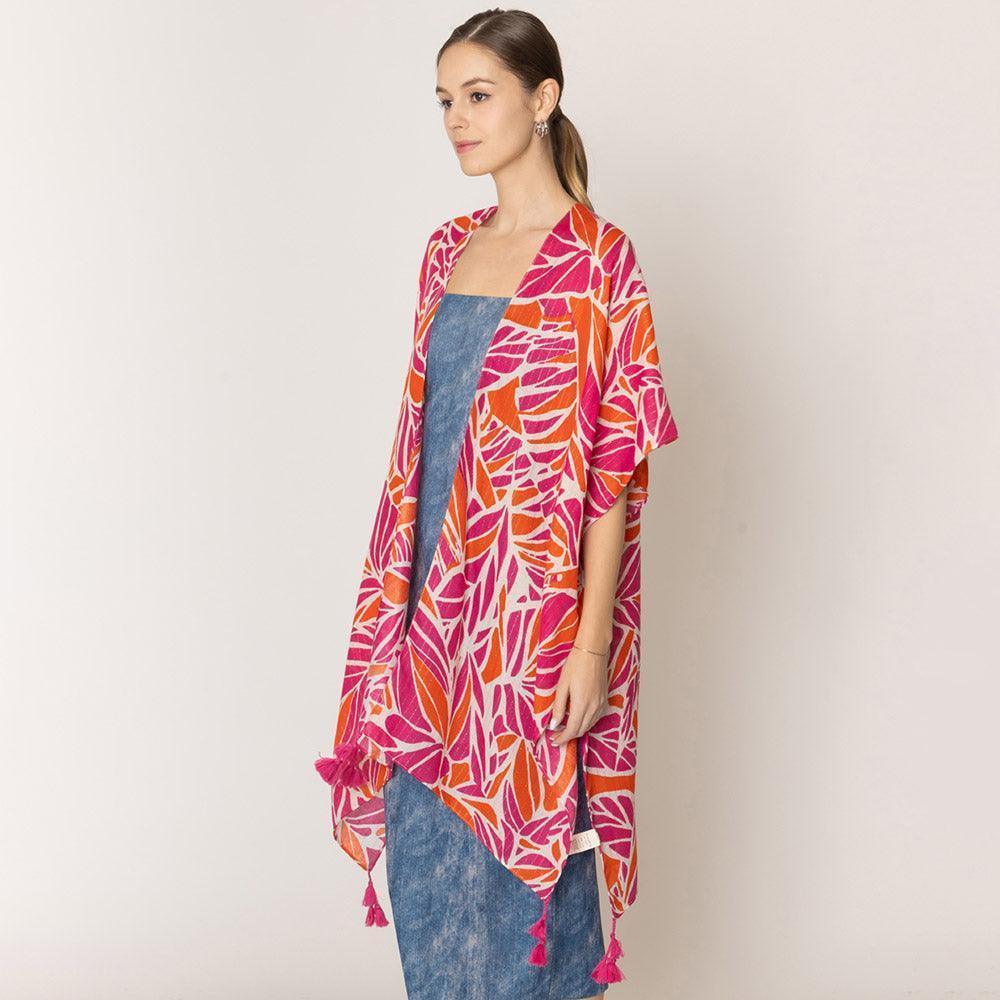 Orange Floral Print Lurex Kimono Poncho - Jewelry Store by Erik Rayo