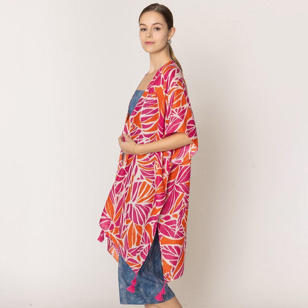 Orange Floral Print Lurex Kimono Poncho - Jewelry Store by Erik Rayo