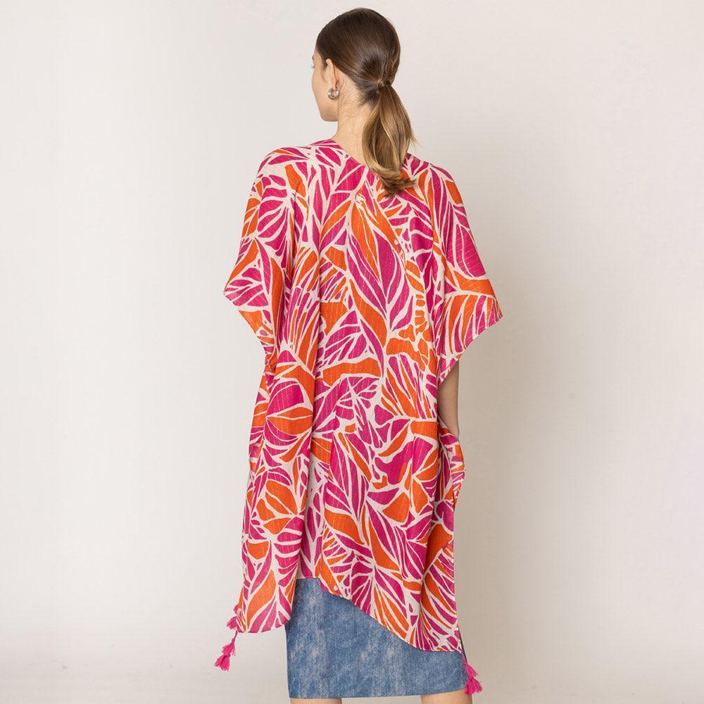 Orange Floral Print Lurex Kimono Poncho - Jewelry Store by Erik Rayo
