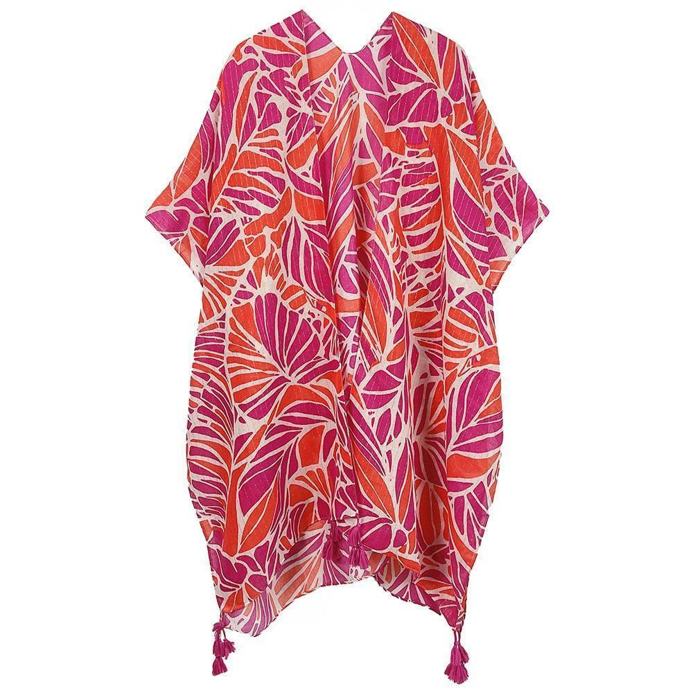 Orange Floral Print Lurex Kimono Poncho - Jewelry Store by Erik Rayo