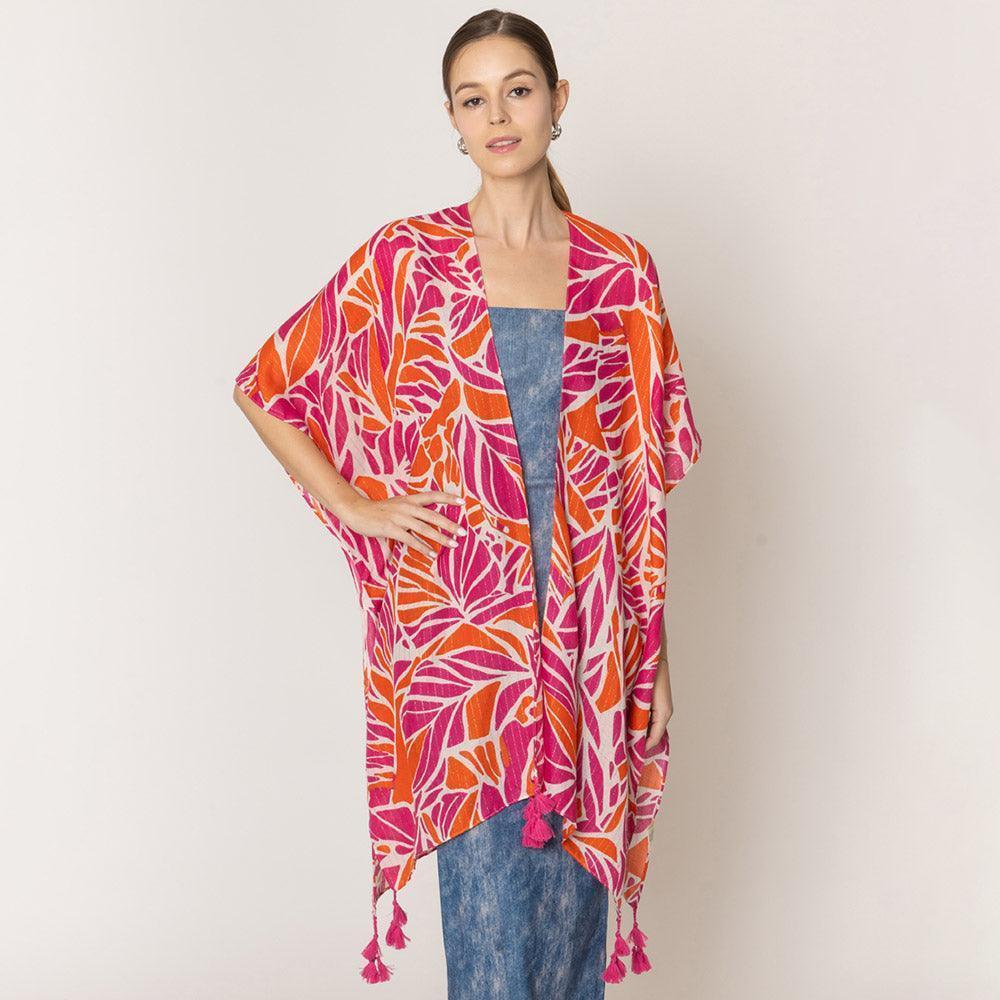Orange Floral Print Lurex Kimono Poncho - Jewelry Store by Erik Rayo