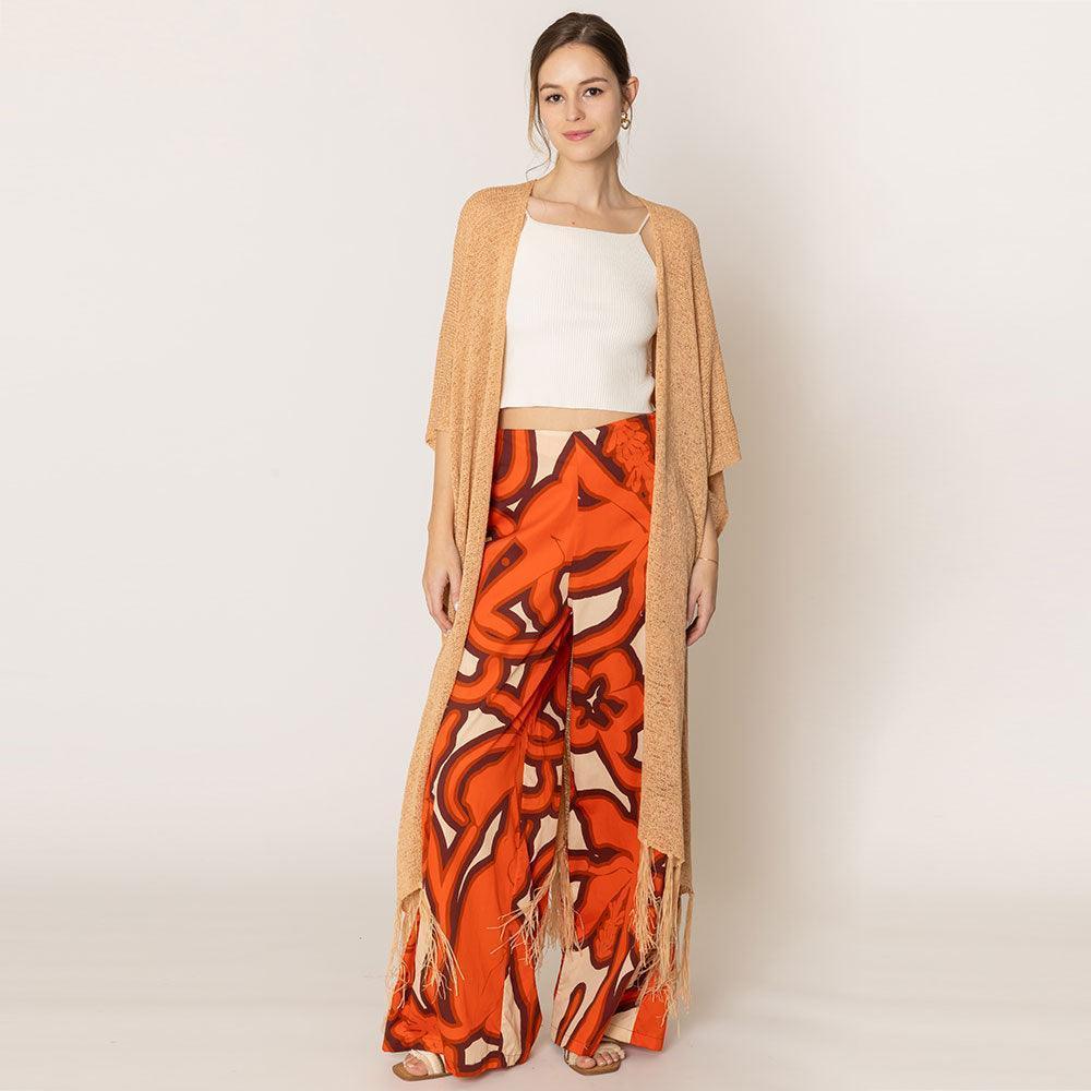 Beige Knit Fringe Kimono Poncho - Jewelry Store by Erik Rayo