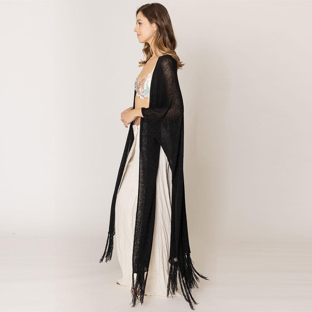 Black Knit Fringe Kimono Poncho - Jewelry Store by Erik Rayo