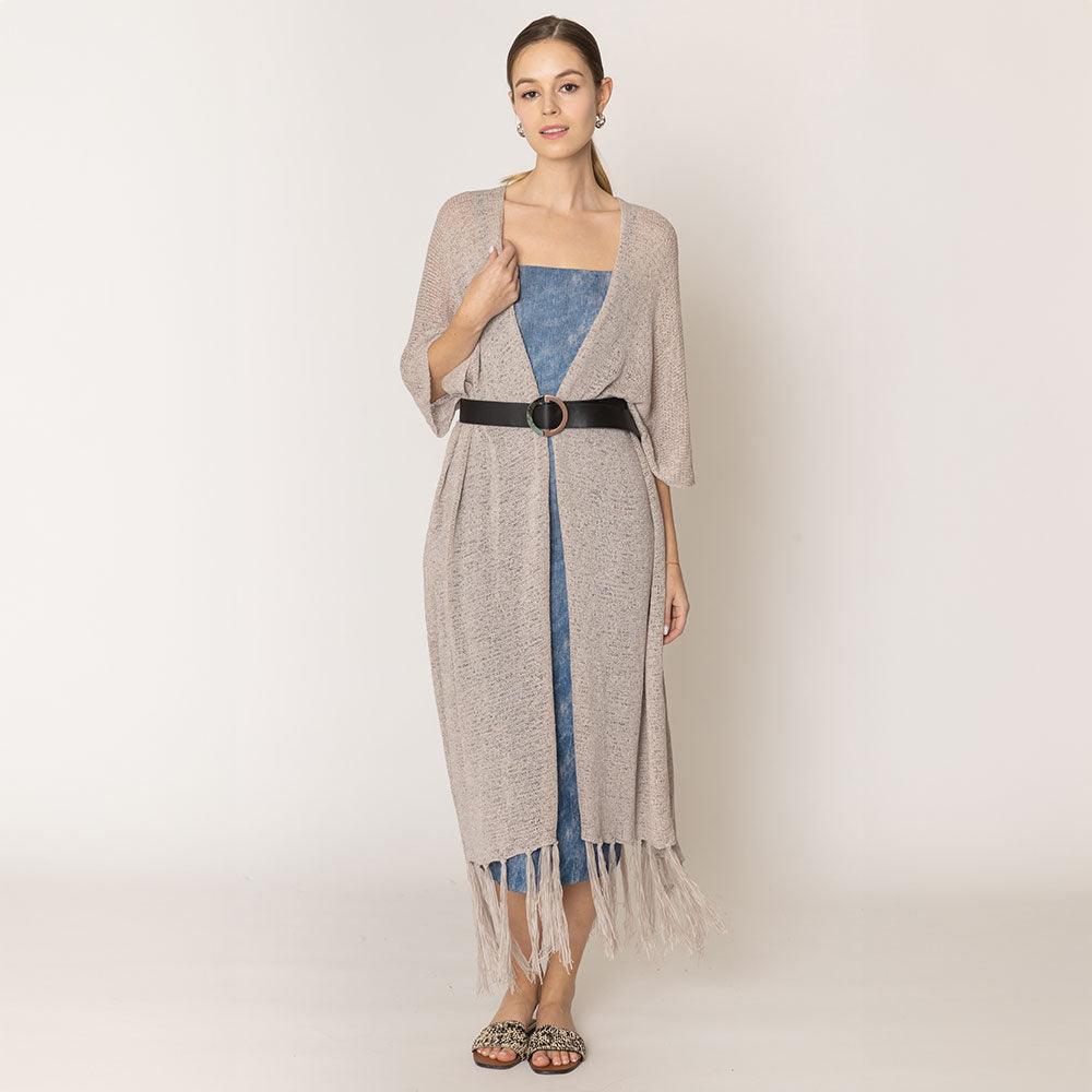 Gray Knit Fringe Kimono Poncho - Jewelry Store by Erik Rayo