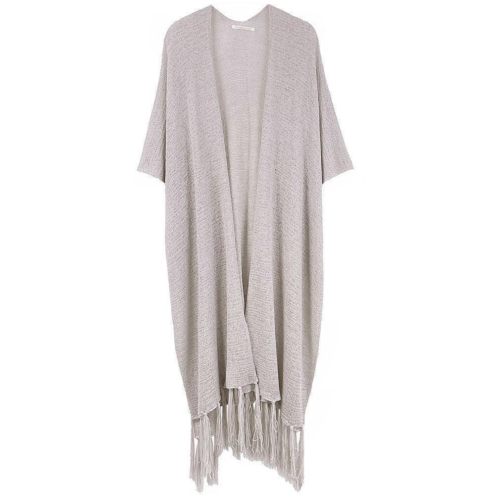 Gray Knit Fringe Kimono Poncho - Jewelry Store by Erik Rayo